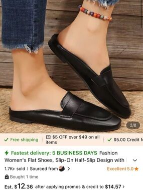 Women's Black Slip-On Backless Loafers